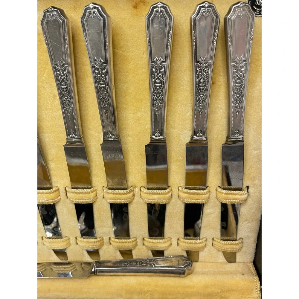 International Silver Ancestral Silverplate Flatware Set with Case Vintage 43pc